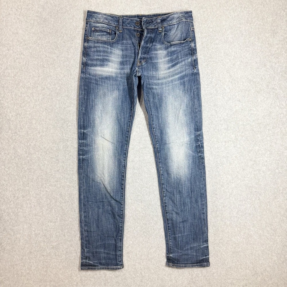 G Star RAW Jeans Men 31x32 Blue 3301 Slim‎ Faded Opium Stretch Denim Button Fly